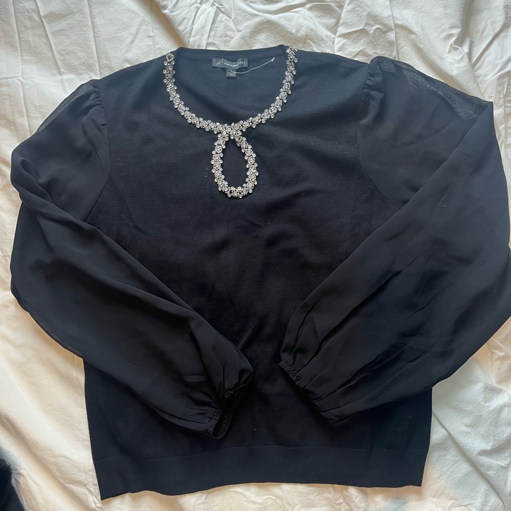 Adrianna Papell Black Top with Crystal Detailing